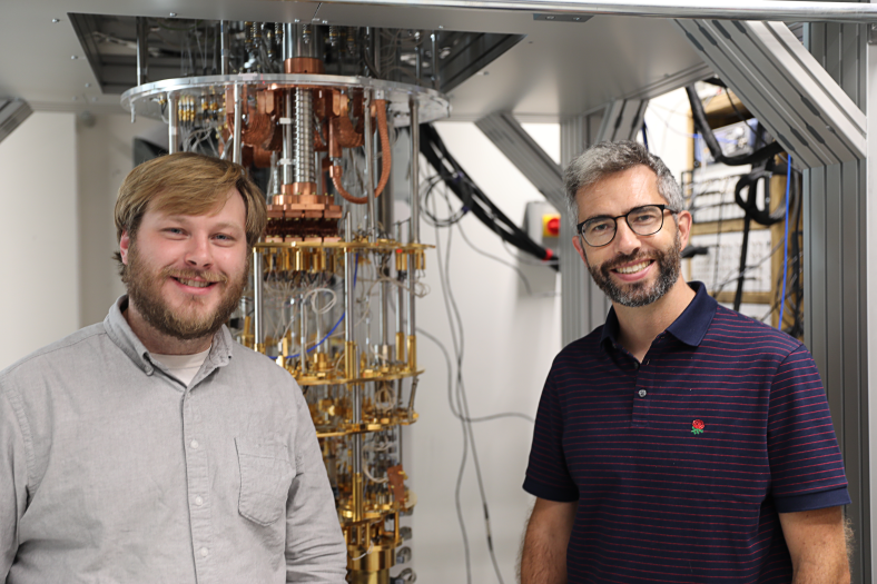 Photo of Asst Prof Anthony Sigillito (left) and Prof John Morton (right) at Quantum Motion's London Lab.