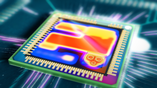 Illustration of a quantum chip showing heat map